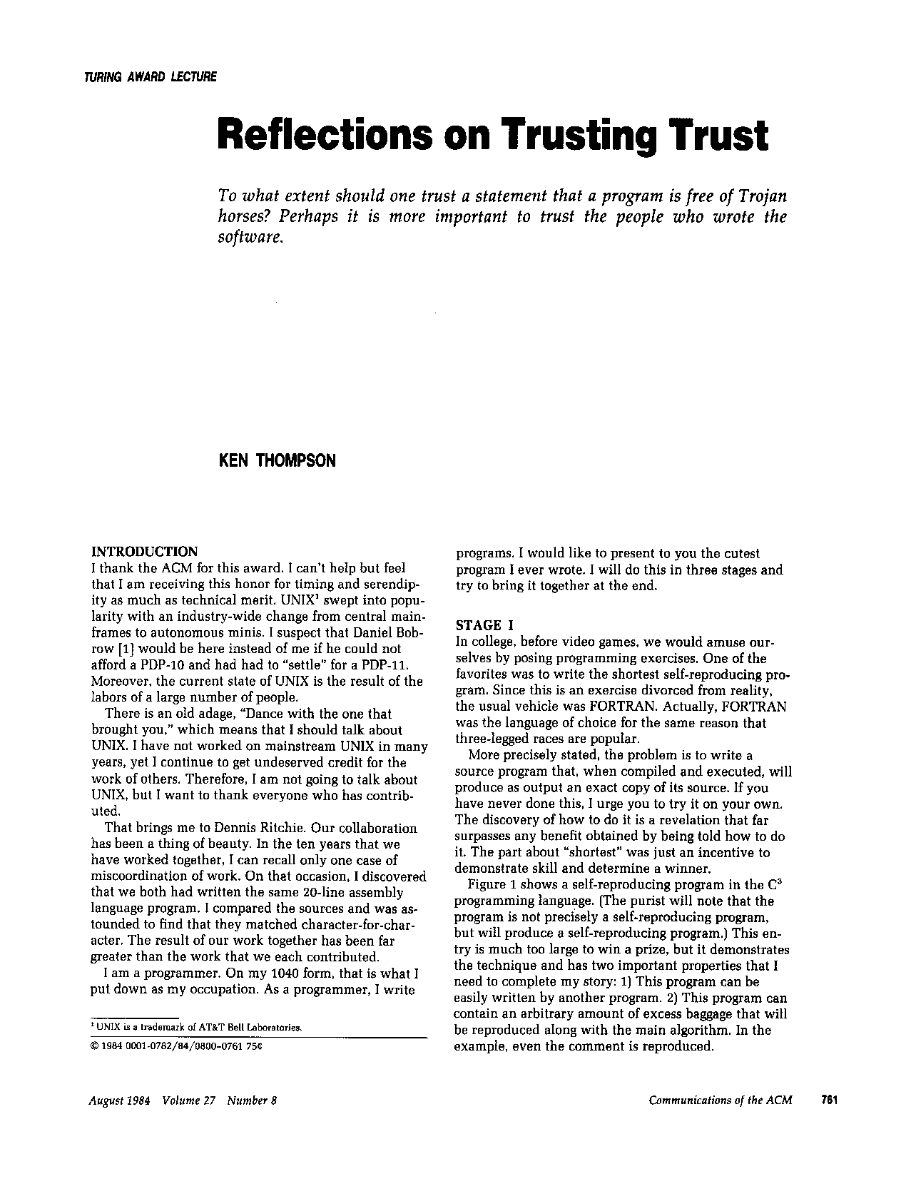 Reflections on Trusting Trust